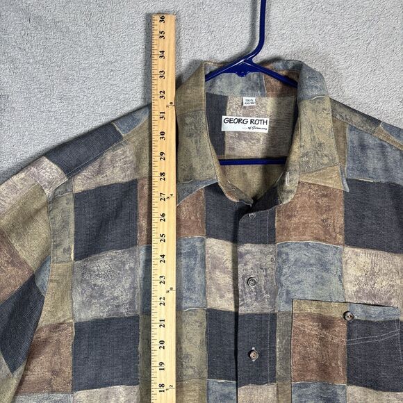 Georg Roth Of Germany Shirt Mens Size XL Plaid Abstract Water Colors Artsy Retro - Picture 9 of 15